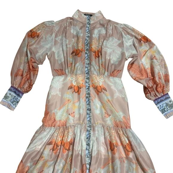 I TOO Italy Elegant Floral Long Sleeve Button Down Dress Size Small - Picture 4 of 16